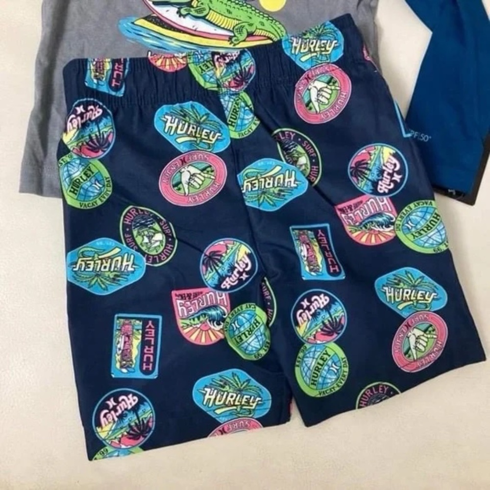 Hurley 2 pieces long sleeve beach palm active shorts set 8007 - Picture 4 of 6